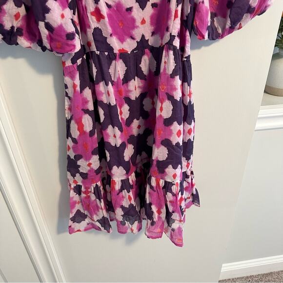 Banjanan Pink Purple Block Printed Ikat Cotton Square Neck Mini Dress Small - Picture 11 of 13